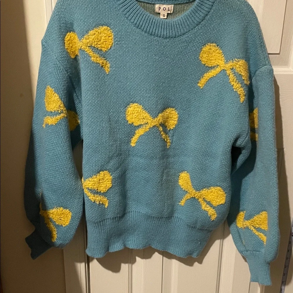 POL Women's Teal Sweater with Yellow Bow Details - Picture 1 of 10